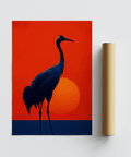 Modern wall art poster Cranes Silhouette Art Print blue yellow theme