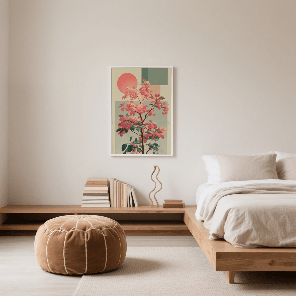Abstract Flower Print with soft pink flowers for stylish office decor