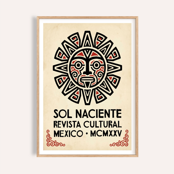 Centered sun-face poster with geometric rays wall art