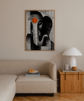 Graphic Ganesh wall art poster showing simplified face, single eye detail, and curved trunk line
