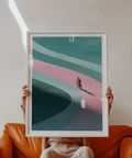Minimalist Cycling Art Print with sweeping Pink Green Blue bands