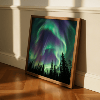 Northern Lights Art Print in blue and black hues for bedroom decor