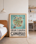 Typography-led Gran Canaria Canarias poster print with coordinates and España text
