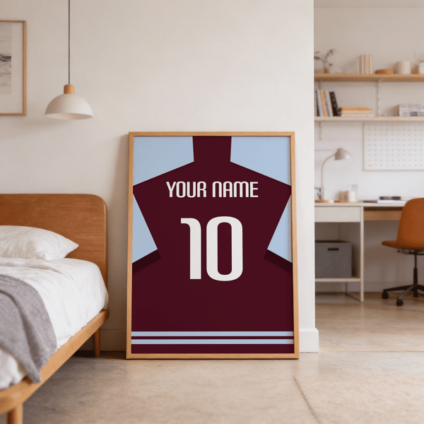 Minimal shirt silhouette print poster showing YOUR NAME above a large number