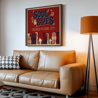 Soul Blues Festival Art in Red, Blue, Beige for bedroom music wall art