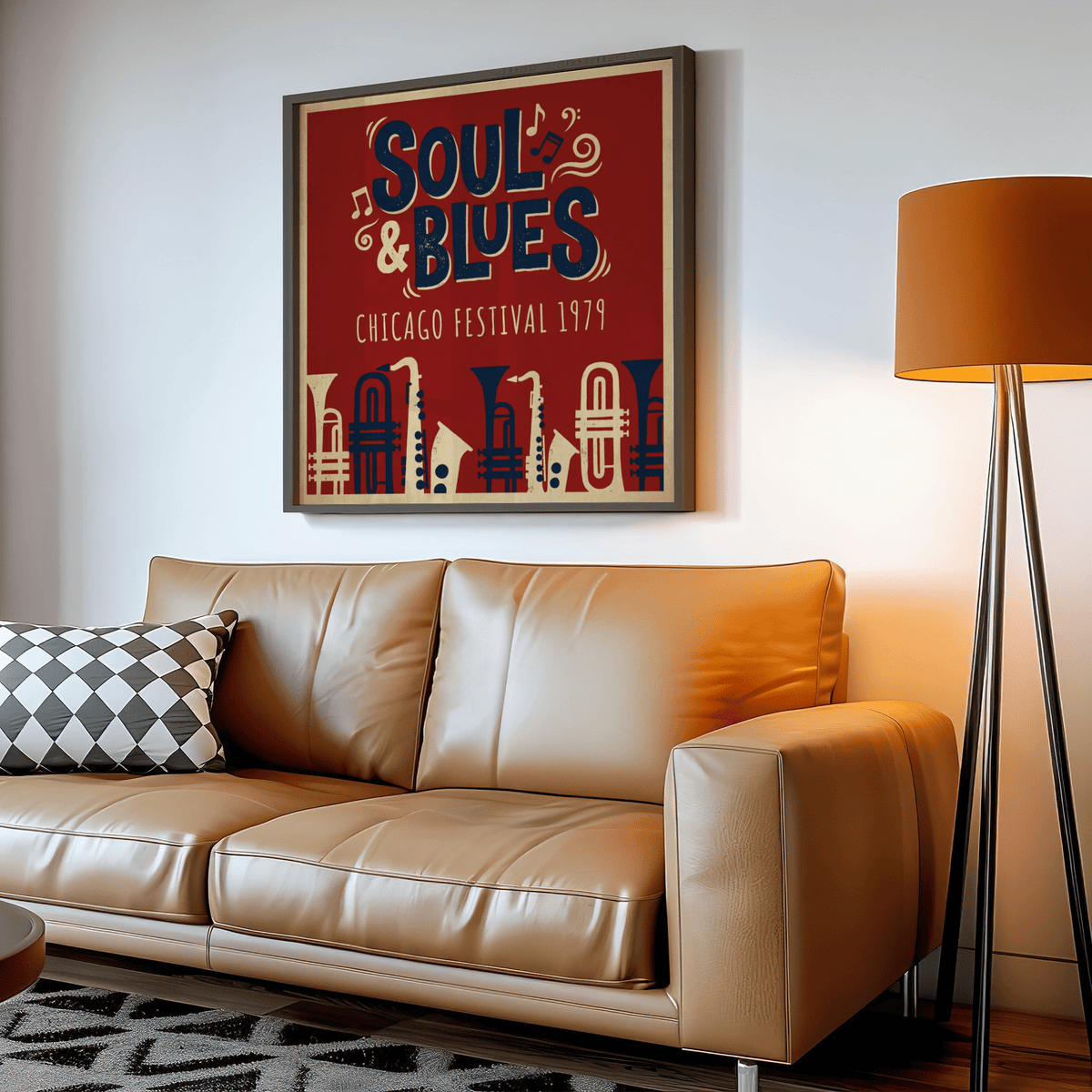 Soul Blues Festival Art in Red, Blue, Beige for bedroom music wall art