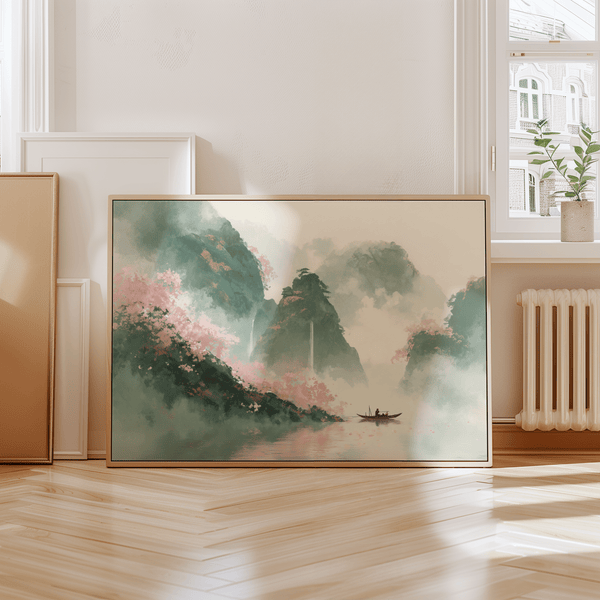 Mountain Landscape Art Print with green mountains for tranquil study wall art