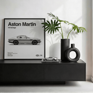 Classic Aston Martin Poster, black accents, suited for lounge area print