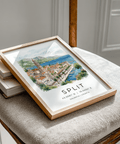 Panoramic Split Croatia poster print featuring bell tower, promenade, and birds