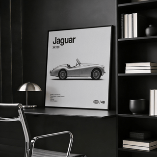 Jaguar XK120 Art Print for modern office with Black and White colors, poster