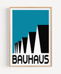 Bold Bauhaus rooftop wall art in blue and black, perfect for contemporary interiors
