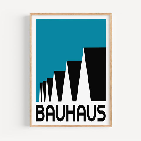 Bold Bauhaus rooftop wall art in blue and black, perfect for contemporary interiors
