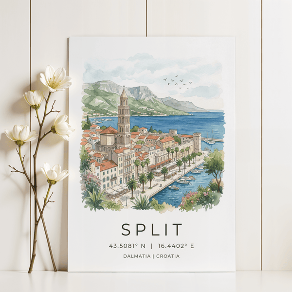 View of Split Dalmatia Art Print with terracotta rooftops and Adriatic shoreline