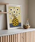 Contemporary Yellow Vase Poster for creative workspace with Yellow, Black, Beige, Blue