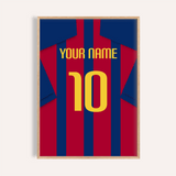 Custom Football Shirt – Red and Blue Stripes with Yellow Number — wooden-frame main image