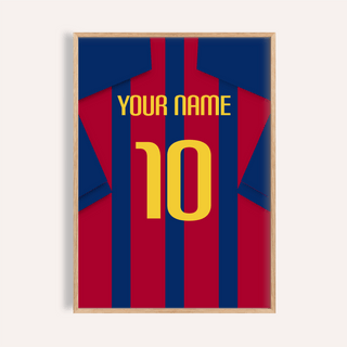 Football Shirt Poster in Red and Blue Stripes with Yellow Number