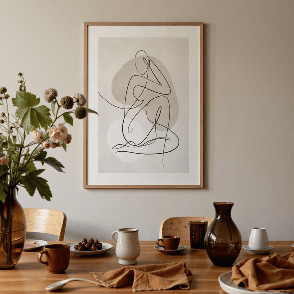 Continuous line human form print bordered by light frame margin