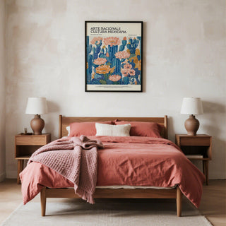 Poster print featuring Mexican Boho Decor with tall cacti and layered florals.