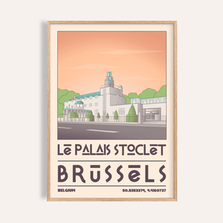 Art Deco Brussels Print poster framed on living room wall