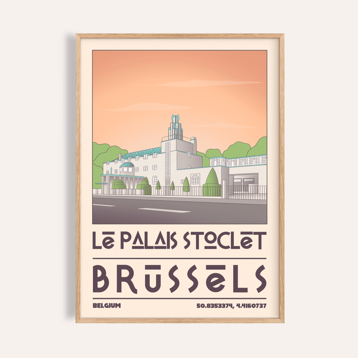 Art Deco Brussels Print poster framed on living room wall