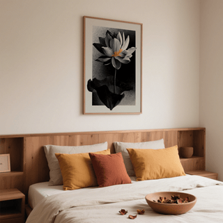 Botanical wall poster showing single bloom above broad leaf silhouette