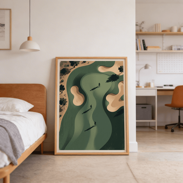 Golf Silhouette Wall Art featuring fairway contours and bunker shapes