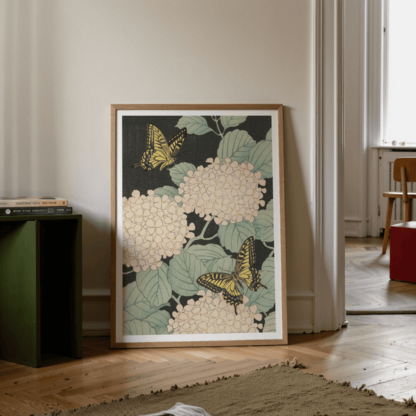 Butterfly Art Print with pastel flowers, hallway art print
