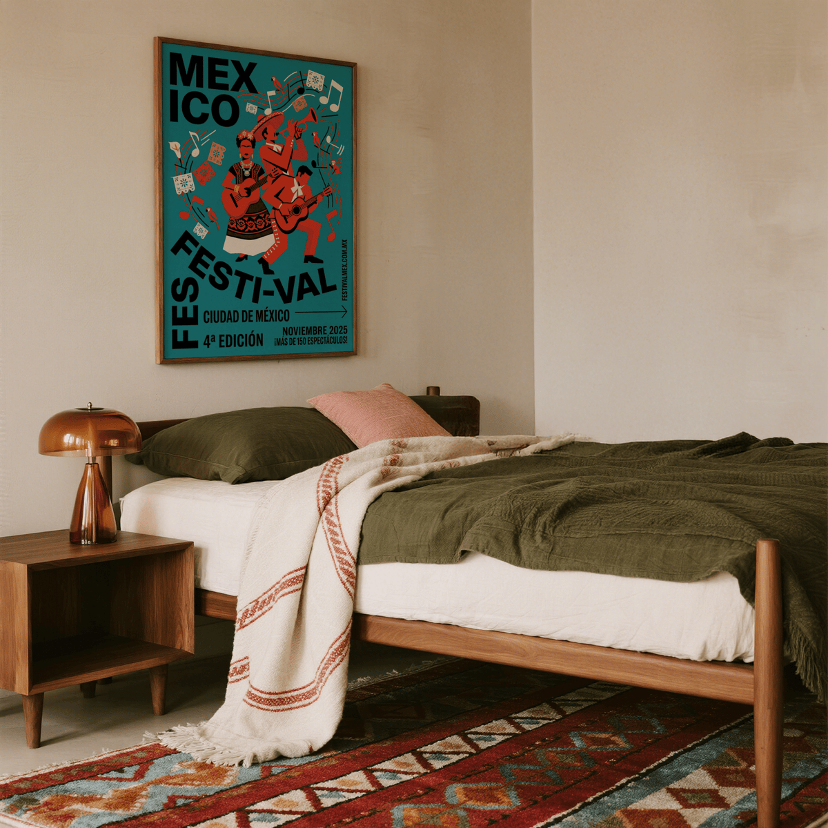 Mexican Festivity Art Print poster style design with sweeping music staff lines