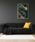 Chinese Dragon Art Print blue, gold poster for studio decor