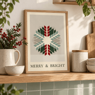 Scandi quilt snowflake print in a kitchen shelf at Christmas