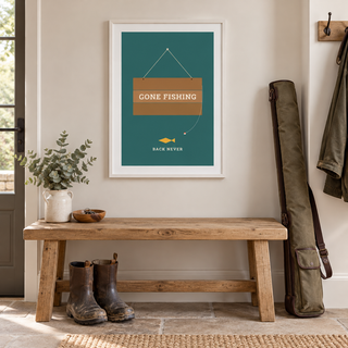 Fishing retirement print on the wall of a welcoming hallway