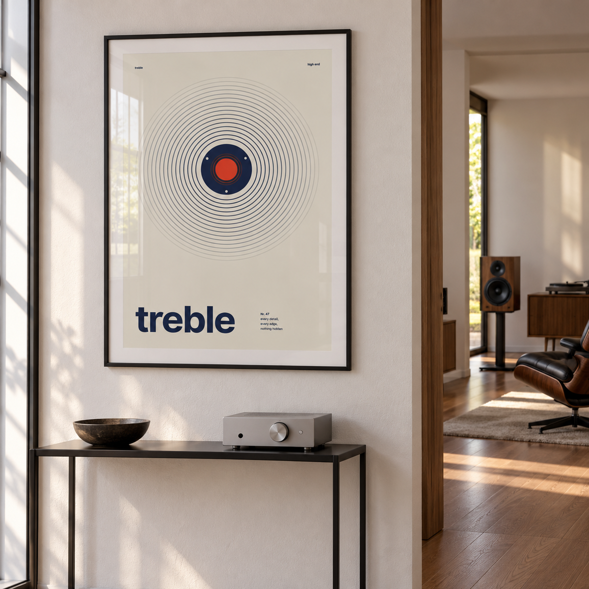 Swiss style treble print in a music room hallway