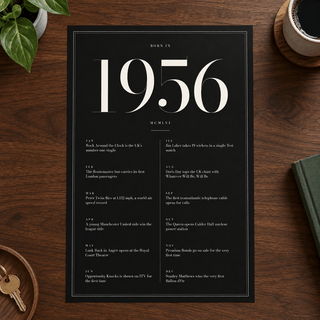 Close view of the elegant 1956 print with twelve monthly moments on matte paper
