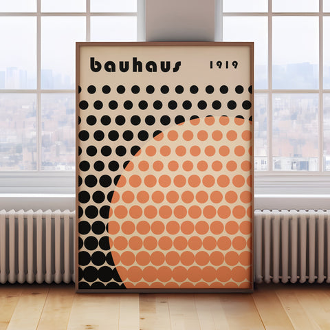 Minimalist Bauhaus geometric dots poster for modern living room decor