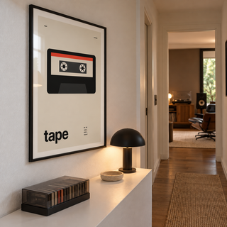Swiss style mixtape print in a music room hallway