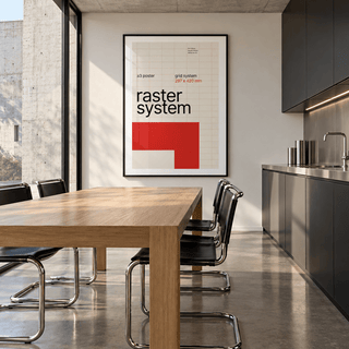 Raster system typography print on the wall of a kitchen diner