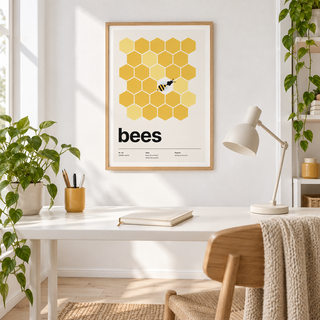 Swiss style honeycomb print above a desk in a quiet study
