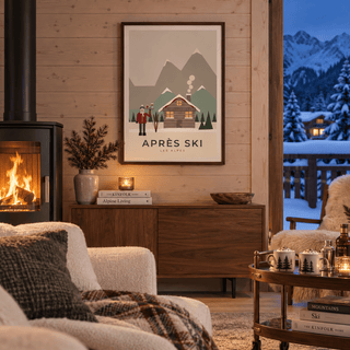 Les Alpes chalet print in a lounge at Christmas