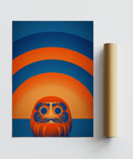 Bold orange Daruma Doll Wall Art perfect for bedroom wall art