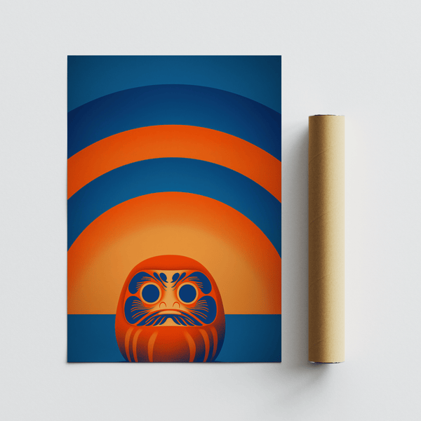 Bold orange Daruma Doll Wall Art perfect for bedroom wall art