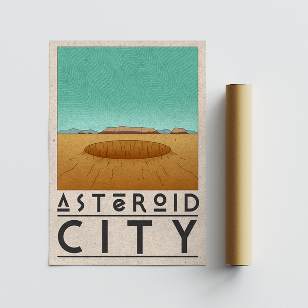 Vintage poster-style wall art print with central oval crater and textured background