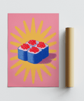 Art print Sushi Poster, Blue, Yellow, Pink, suits cafe decor