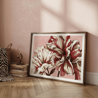 Hand-drawn style floral poster with sweeping petal shapes and outlines