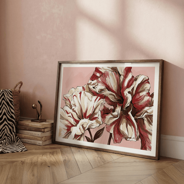 Hand-drawn style floral poster with sweeping petal shapes and outlines