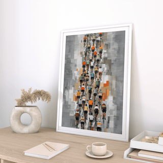 Room setting with Bicycle Racing Poster above minimalist desk