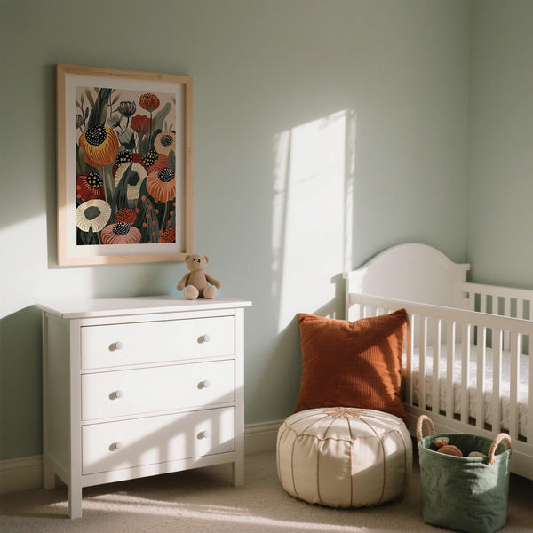 Bold poppy composition in burnt orange wall art for contemporary decor