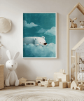 Polar Bear Wall Art in blue and white for a nursery wall art display