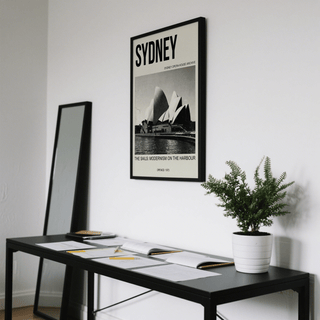 Close-up of archive style text on Sydney Opera House Art Print showing date detail