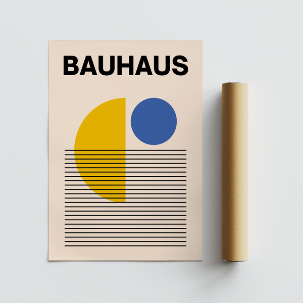 Geometric Lines Art print in Blue and Yellow tones for office decor