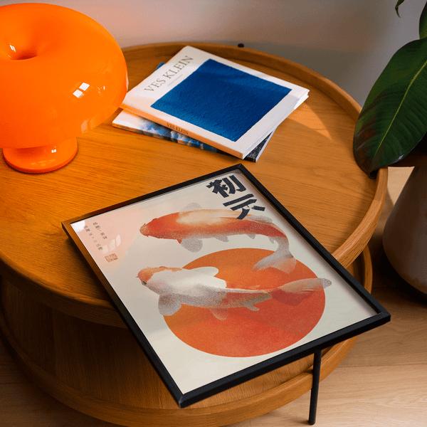 Koi Fish Wall Art for serene living space, red and orange color poster